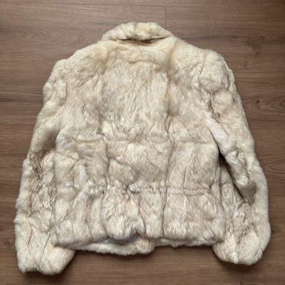 Vintage 80s Wilsons Suede & Leather Rabbit Fur Coat Jacket Womens Medium M Cream - Picture 2 of 13